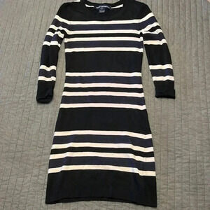 French Connection Bambi Jag Black Blue Cream Striped Sweater Dress Size XXS